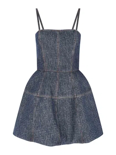 Fendi Ff Motif Denim Mini Dress In Blue