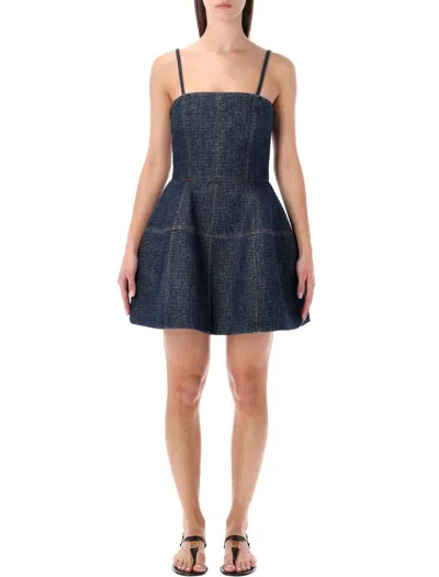 FENDI FENDI DARK BLUE FF DENIM BUSTIER DRESS