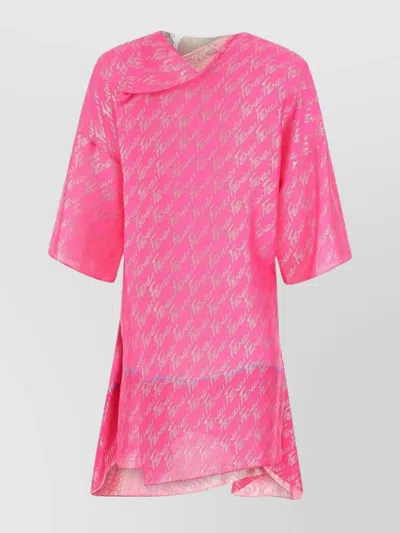 Fendi Mini Dress Silk Blend Asymmetrical Hem In Pink