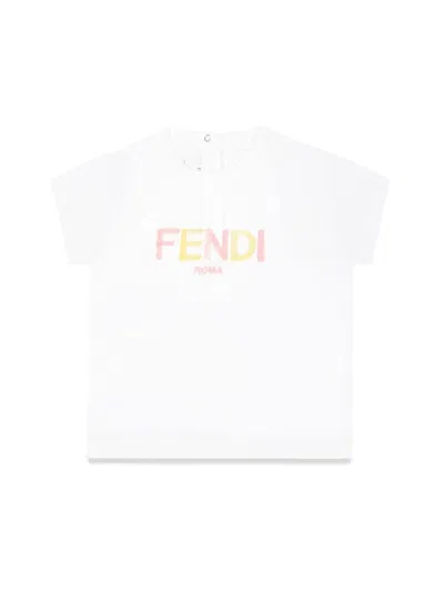 Fendi Mini Dyed Cotton T-shirt For Girls In White