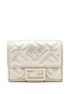 Fendi Embossed Ff Motif Baguette Micro Trifold Wallet In Silver