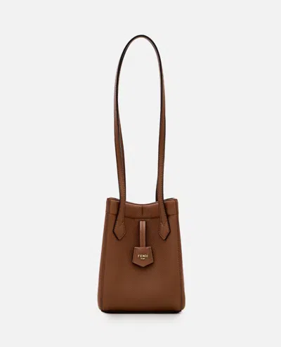 Fendi Mini  Origami Leather Shoulder Bag In Brown