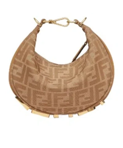 Fendi Mini Graph Crescent Bag In Brown