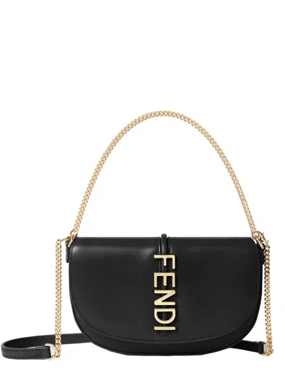 Fendi Mini Graph Wallet With Metal Lettering - Height 13 Cm, Width 20.5 Cm, Depth 3.5 Cm In Black