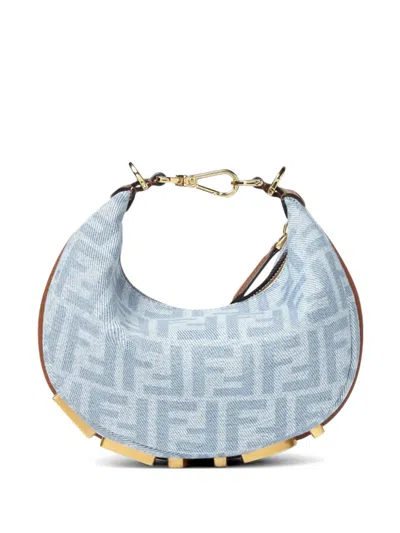 Fendi Graphy Mini Bag In Light Blue Ff Denim In Animal Print