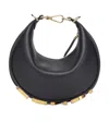 Fendi Hobo Graphy Black Leather Handbag With Metal Logo Woman In Black
