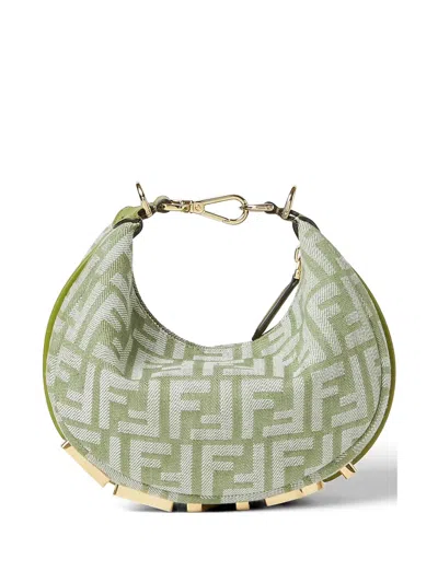 Fendi Graphy Mini Verbena Green Denim-effect Ff Jacquard Mini-bag