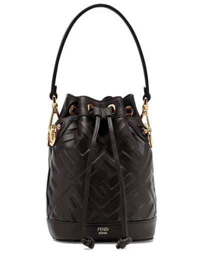 Fendi Mini Ff Embossed Leather Bag - 18 Cm Height X 14 Cm Length X 12 Cm Depth In Black