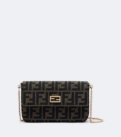Fendi Mini Ff Jacquard Canvas Shoulder Bag In Brown
