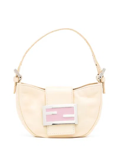 Pre-owned Fendi Mini Ff Plaque Croissant Handbag In Yellow