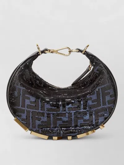 Fendi Mini Ff Sequin Logo Crossbody Bag In Black