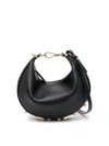 Fendi Hobo Graphy Black Leather Handbag With Metal Logo Woman In Black
