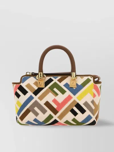 Fendi Mini Handbag Geometric Pattern Top Handle Gold-tone Hardware In Multicolor