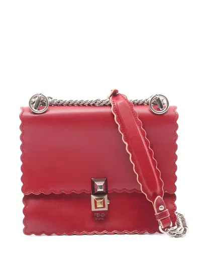 Pre-owned Fendi Mini Kan Chain-strap Leather Satchel Bag In Red