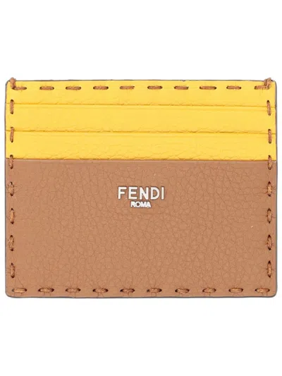 Fendi Mini Leather Card Case 8cm X 10cm In Brown
