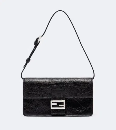 Fendi Mini Leather Shoulder Bag In Black