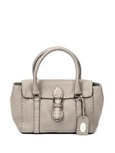 Pre-owned Fendi Mini Linda Handbag In Gray