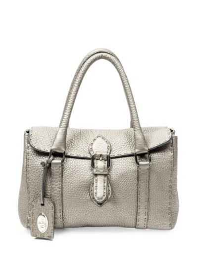 Pre-owned Fendi Mini Linda Handbag In Silver
