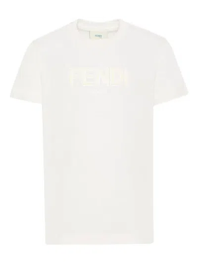 Fendi T-shirt With Logo In Neutral