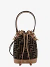 Fendi Women Mini Mon Tresor Ff Jacquard Fabric And Leather Bucket Bag In Brown