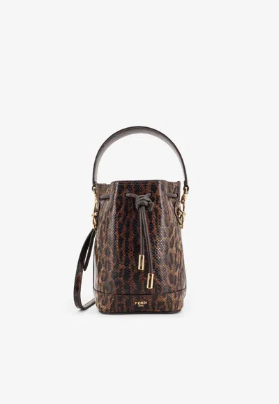 Fendi Mini Mon Tresor Leopard Print Bucket Bag In Brown