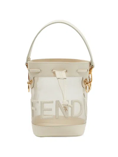 Pre-owned Fendi Mini Mon Tresor Logo-patch Bucket Bag In White