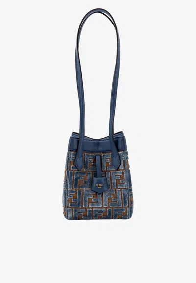 Fendi Mini Origami Jacquard Shoulder Bag In Blue