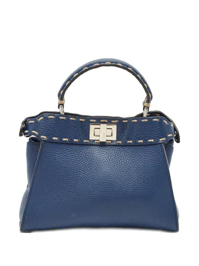 Pre-owned Fendi Mini Peekaboo Handbag In Blue