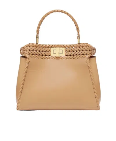 Fendi Mini Peekaboo Leather Bag In Nude