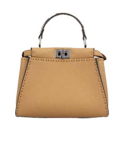 Fendi Mini Peekaboo Leather Tote Bag In Red