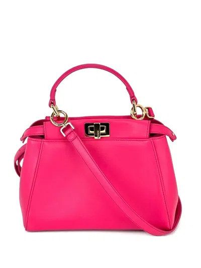 Pre-owned Fendi Mini Peekaboo Leather Tote Bag In Pink
