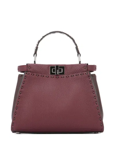 Fendi Women Peekaboo Mini Leather Crossbody Bag In Burgundy