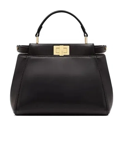 Fendi Mini Peekaboo Logo Shoulder Bag In Black