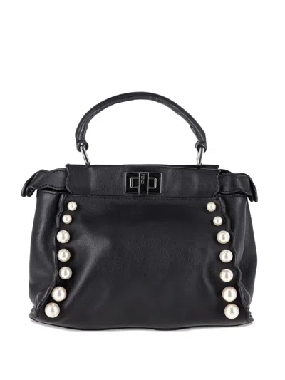 Pre-owned Fendi Mini Peekaboo Pearl Tote Bag In Black