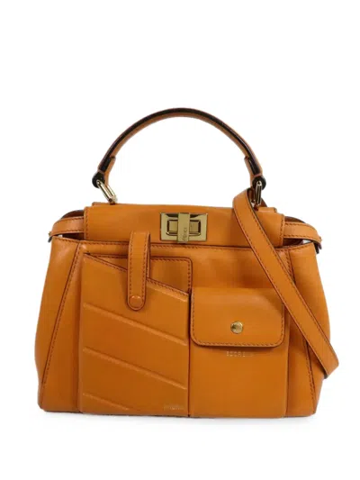 Pre-owned Fendi Mini Peekaboo Pocket Tote Bag In Orange