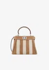 Fendi Jacquard Fabric Handbag With Pequin Striped Motif In Beige