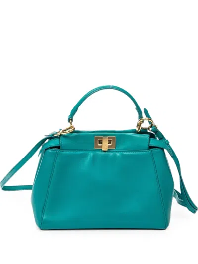 Pre-owned Fendi Mini Peekaboo Tote Bag In Green
