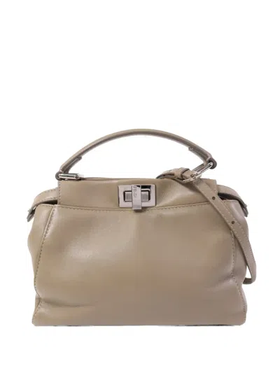 Pre-owned Fendi Mini Peekaboo Two-way Calfskin Tote Bag In Brown
