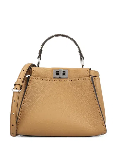 Fendi Mini Peekaboo Whipstitch-trim Tote Bag In Brown