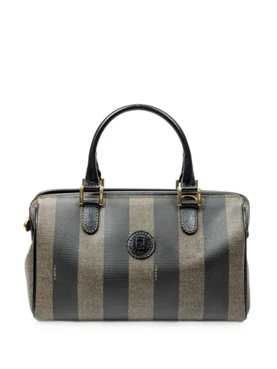 Pre-owned Fendi Mini Pequin Boston Tote Bag In Brown