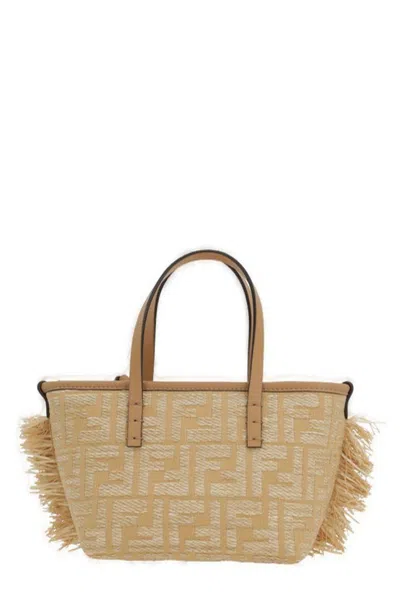 FENDI MINI ROLL FF JACQUARD FRINGED TOTE BAG