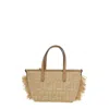 Fendi Mini Roll Ff Jacquard Fringed Tote Bag In Sand