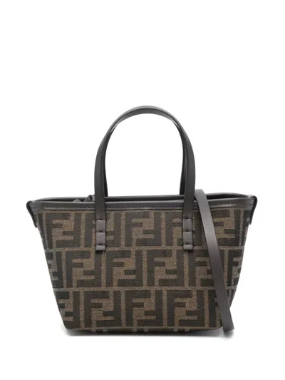 Fendi Mini Roll Ff Jacquard Tote Bags In Brown