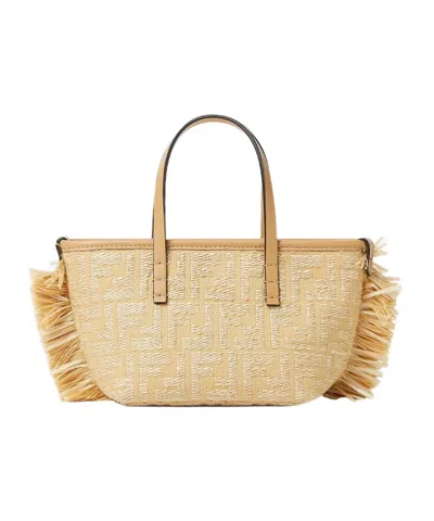 FENDI FENDI MINI ROLL FF JACQUARD FRINGED TOTE BAG