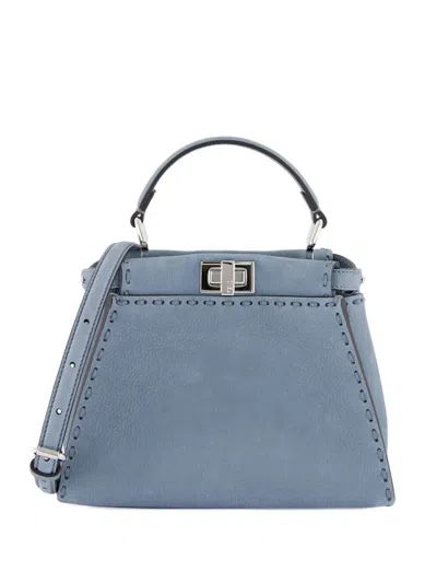Fendi Mini Selleria Peekaboo Leather Shoulder Bag In Blue