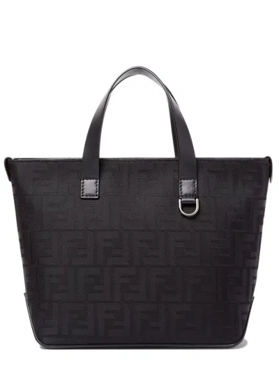 Fendi Mini Shopper Handbag With Padded Texture And Calfskin Accents In Black