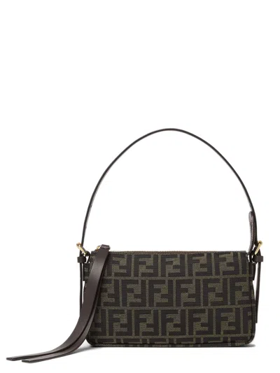Fendi Mini Shoulder Bag With Adjustable Leather Strap In Marrone