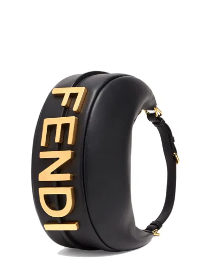 Fendi Mini Soft Leather Hobo Handbag In Black