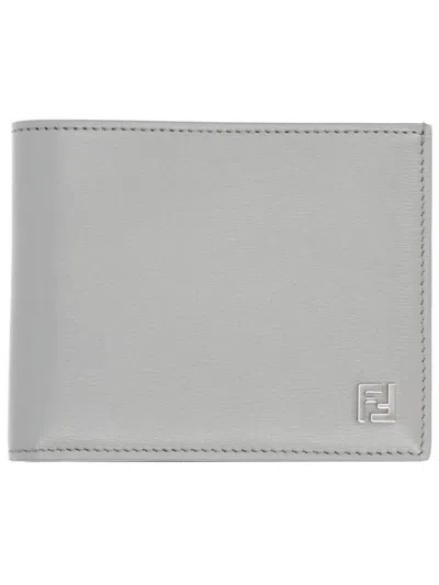 Fendi Mini Squared Ff Leather Wallet In Grey