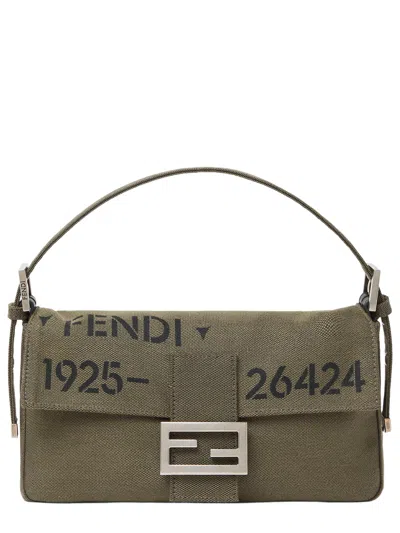 Fendi Mini Stencil Print Convertible Shoulder Bag With Ff Buckle In Green